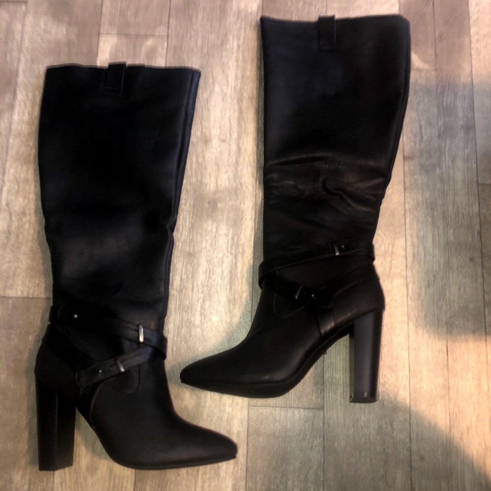 knee high black heel boots